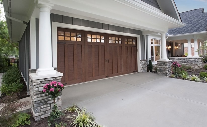 Residential garage door in daylight